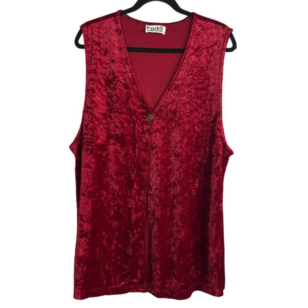 Vintage Teddi Red Crushed Velvet Vest Size XL